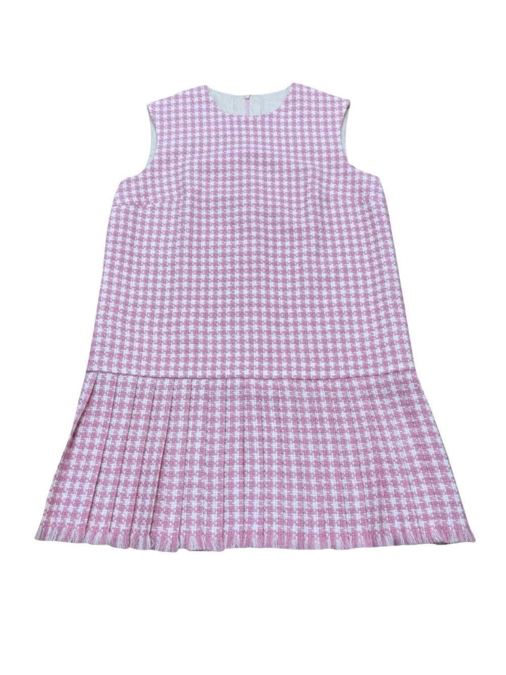 Handmade Pink & White Houndstooth Sleeveless Dress